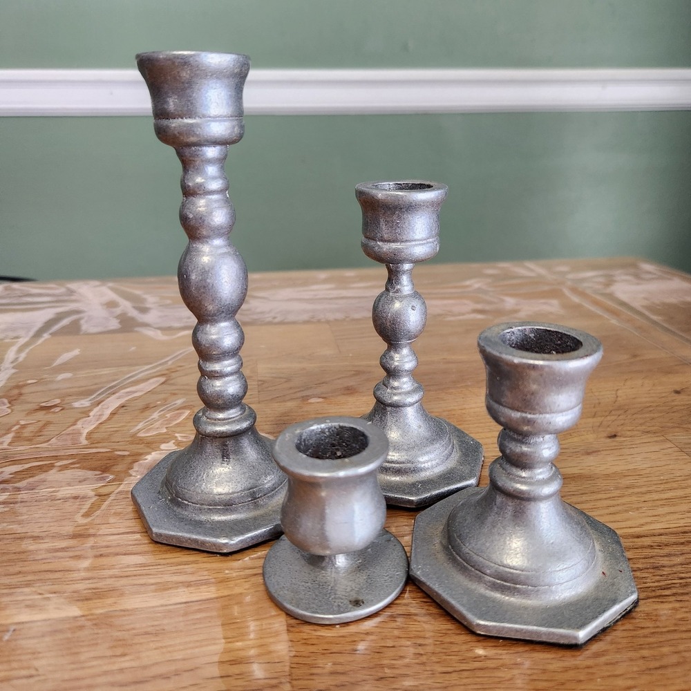 Carson Pewter Candlestick Holders w/Octagon Base Freeport Pa Set of 4